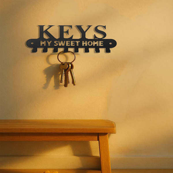 CIFbuy™ “温馨家园”钥匙扣及衣架套装 - 黑色金属壁挂挂钩，装饰性入口收纳架，适用于钥匙和衣物的耐用实用型物品收纳，时尚的家居收纳壁挂雕塑品（TikTok、temu下自提）-5