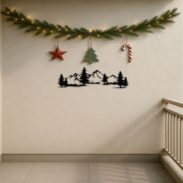 CIFbuy 乡村金属质感墙面装饰画：常青森林山脉设计，非常适合儿童房间和乡村装饰，是理想的圣诞礼物，室内以自然为主题的装饰品，时尚的墙面装饰品，喜庆的家居艺术墙面雕塑。墙面雕塑（TikTok、temu下自提）-4