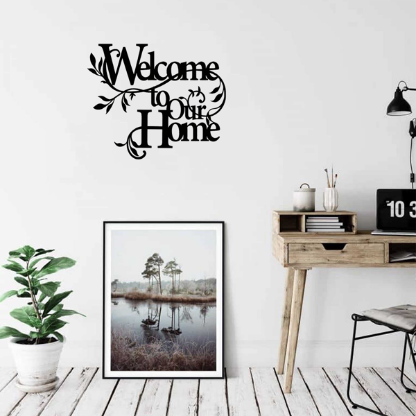 诱人的金属“欢迎来到我们的家”的墙壁标志：迷人的墙壁装饰挂件。邀请的欢迎标志是一个令人愉快的家庭装饰的一部分，在门廊和客厅创造一个迷人的氛围与美丽的墙壁雕塑（TikTok、temu下自提）-10