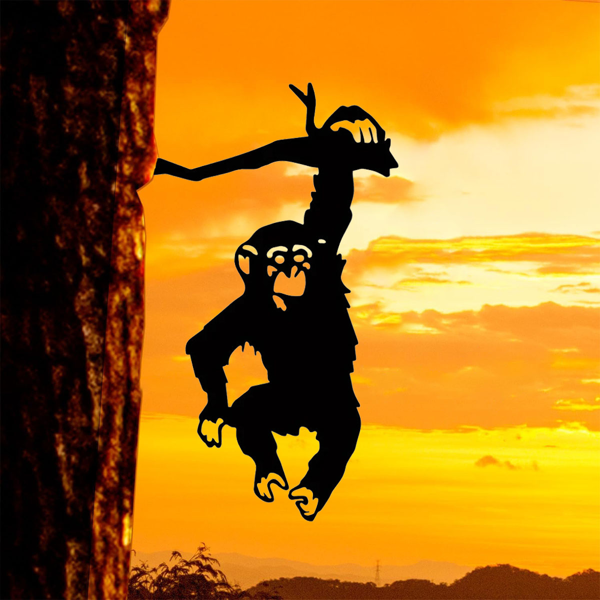 1个人电脑三个猿金属墙艺术是一个令人愉快的和独特的礼物。手工铁艺，灵长类装饰，乡村家居装饰，耐用的禅宗风格礼品，丛林风格配件（TikTok、temu下自提）-10