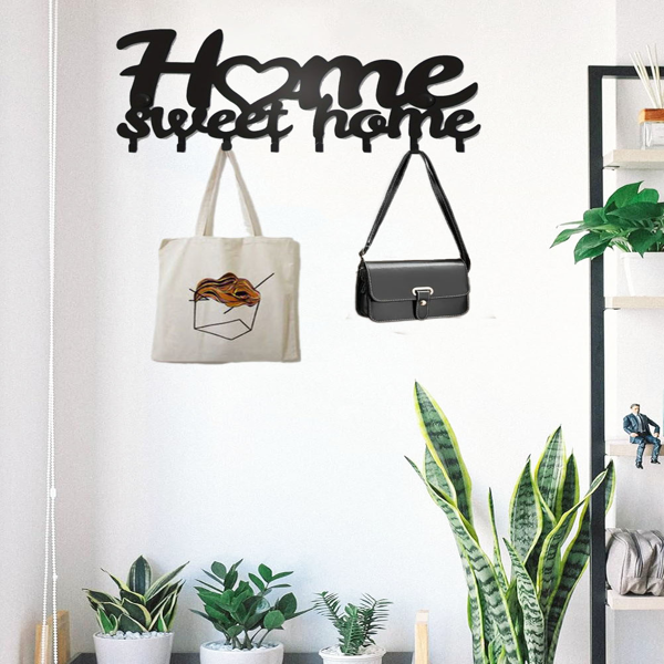 1个钥匙架用于墙壁，黑色钥匙架用于墙壁装饰，金属墙壁装饰用于办公室，走廊，入口通道，钥匙挂钩挂钥匙（TikTok、temu下自提）-24