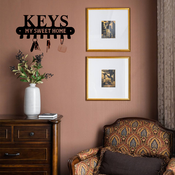 1个华丽的黑色金属钥匙扣，带有“甜蜜的家”，挂在墙上的挂钩-用这个令人惊叹的衣架和储物架作为时尚的壁挂装饰和墙壁雕塑（TikTok、temu下自提）-44