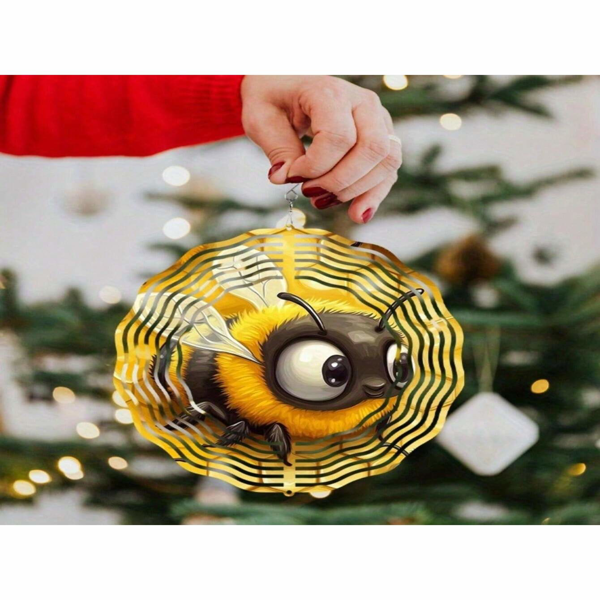 CIFbuy™ 2D 蜜蜂形状的动态金属风车 - 室内外装饰品，是送给妻子的完美圣诞节/感恩节礼物，具有动态风能驱动的旋转功能，适用于庭院/花园/露台的装饰品，风铃（TikTok、temu下自提）-1