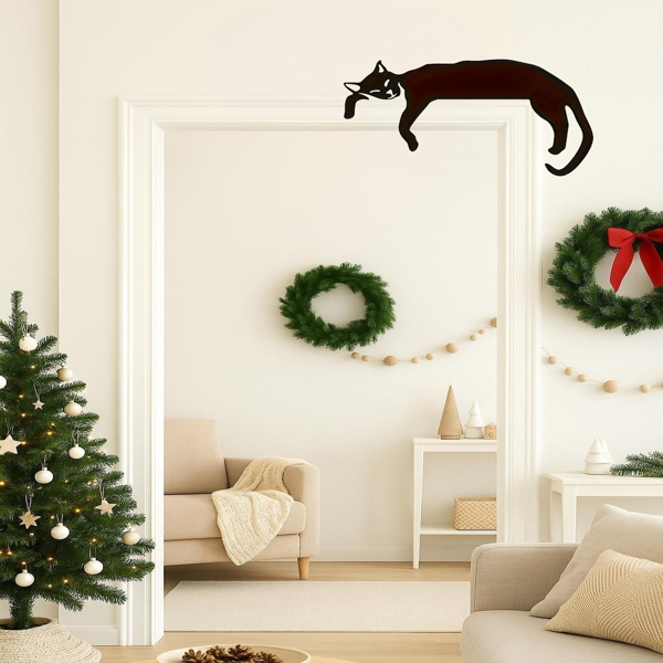 CIFbuy 黑猫剪影墙面艺术品：适用于客厅和卧室的精美悬挂装饰品，是万圣节和圣诞节门顶装饰的理想选择，也可作为悬挂装饰品或室内节日装饰品，是时尚的墙面装饰品或墙面雕塑。（TikTok、temu下自提）-5