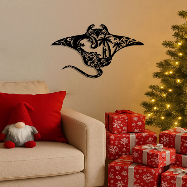 海滨金属墙面装饰 - 航海风设计，含冲浪板 / 海浪 / 海星 / 棕榈树 | 现代海洋主题挂饰，适配客厅 / 卧室 / 浴室 / 办公 | 极简 + 波西米亚风，海滩爱好者理想礼物（TikTok、temu下自提）-4