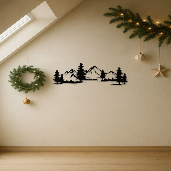 CIFbuy 乡村金属质感墙面装饰画：常青森林山脉设计，非常适合儿童房间和乡村装饰，是理想的圣诞礼物，室内以自然为主题的装饰品，时尚的墙面装饰品，喜庆的家居艺术墙面雕塑。墙面雕塑（TikTok、temu下自提）-6