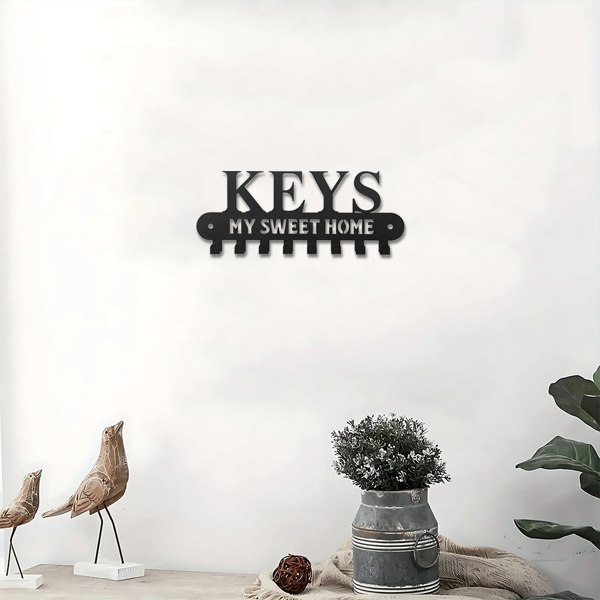 1个华丽的黑色金属钥匙扣，带有“甜蜜的家”，挂在墙上的挂钩-用这个令人惊叹的衣架和储物架作为时尚的壁挂装饰和墙壁雕塑（TikTok、temu下自提）-24