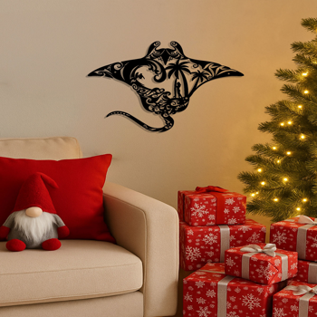 海滨金属墙面装饰 - 航海风设计，含冲浪板 / 海浪 / 海星 / 棕榈树 | 现代海洋主题挂饰，适配客厅 / 卧室 / 浴室 / 办公 | 极简 + 波西米亚风，海滩爱好者理想礼物（TikTok、temu下自提）