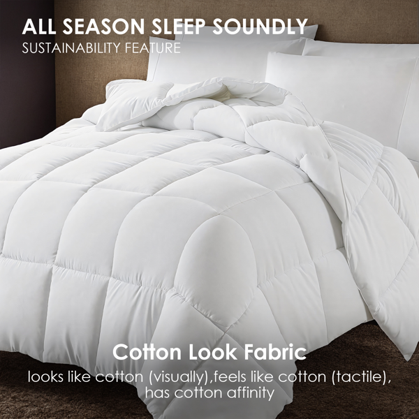 全涤磨毛单被芯（格子绗缝）超细纤维填充，四季可用，羽绒被替代物，透气保温，白色格子，OKO-100认证，CPC儿童认证，尾程发亚马逊物流-4