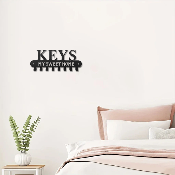 1个华丽的黑色金属钥匙扣，带有“甜蜜的家”，挂在墙上的挂钩-用这个令人惊叹的衣架和储物架作为时尚的壁挂装饰和墙壁雕塑（TikTok、temu下自提）-16