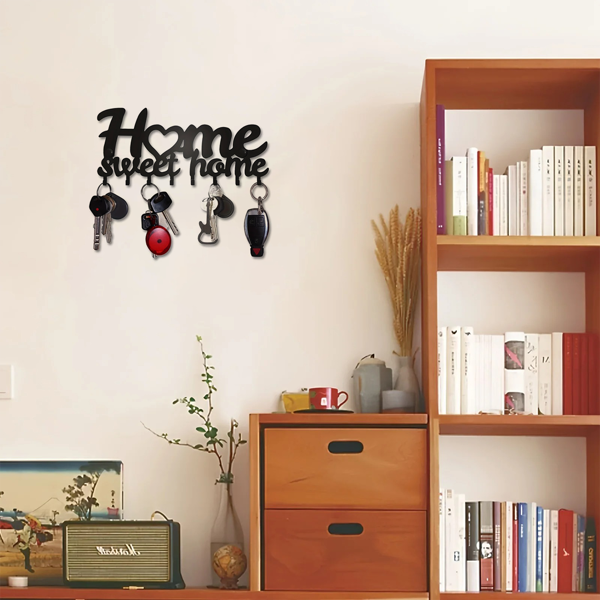 1个钥匙架用于墙壁，黑色钥匙架用于墙壁装饰，金属墙壁装饰用于办公室，走廊，入口通道，钥匙挂钩挂钥匙（TikTok、temu下自提）-29