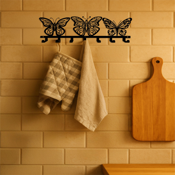 CIFbuy 1 件现代蝴蝶金属钥匙收纳盒：奢华手工锻造铁艺制品,可用于墙面存放，防锈，可作为入口装饰品，适合客厅和办公室使用，节省空间的钥匙挂钩，装饰性墙面艺术品墙雕。实用挂钩。（TikTok、temu下自提）-1