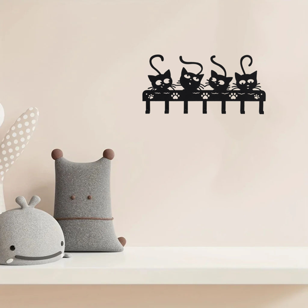 令人毛骨悚然的黑猫墙上安装钥匙持有人与7挂钩和可爱的万圣节猫设计-理想的幽灵的家庭装饰（TikTok、temu下自提）-6