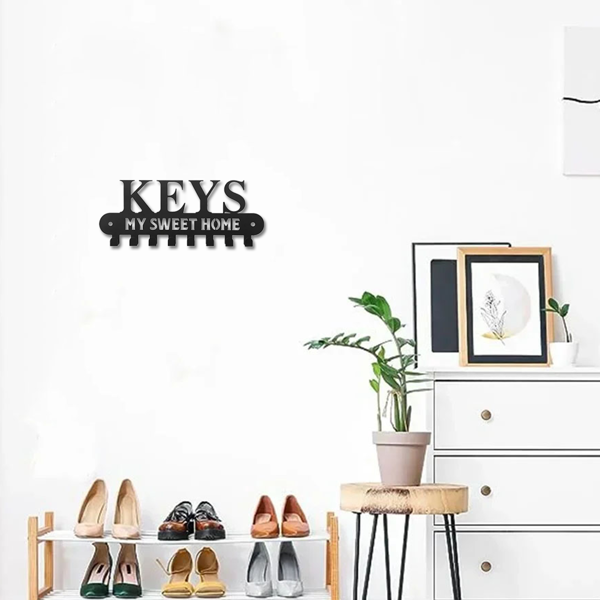 1个华丽的黑色金属钥匙扣，带有“甜蜜的家”，挂在墙上的挂钩-用这个令人惊叹的衣架和储物架作为时尚的壁挂装饰和墙壁雕塑（TikTok、temu下自提）-17