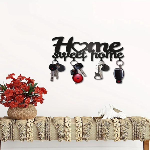 1个钥匙架用于墙壁，黑色钥匙架用于墙壁装饰，金属墙壁装饰用于办公室，走廊，入口通道，钥匙挂钩挂钥匙（TikTok、temu下自提）-13