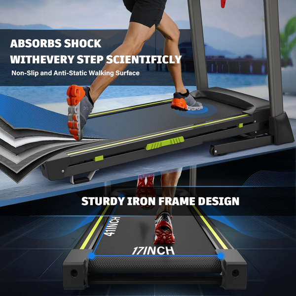 家用/办公折叠跑步机-3.5马力330磅重量便携式电动折叠跑步机步行垫跑步锻炼步行机重型跑步机健身锻炼慢跑绿色-2