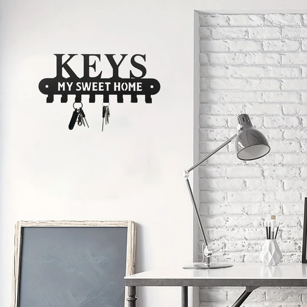 1个华丽的黑色金属钥匙扣，带有“甜蜜的家”，挂在墙上的挂钩-用这个令人惊叹的衣架和储物架作为时尚的壁挂装饰和墙壁雕塑（TikTok、temu下自提）-41