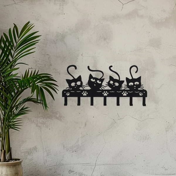 令人毛骨悚然的黑猫墙上安装钥匙持有人与7挂钩和可爱的万圣节猫设计-理想的幽灵的家庭装饰（TikTok、temu下自提）-21