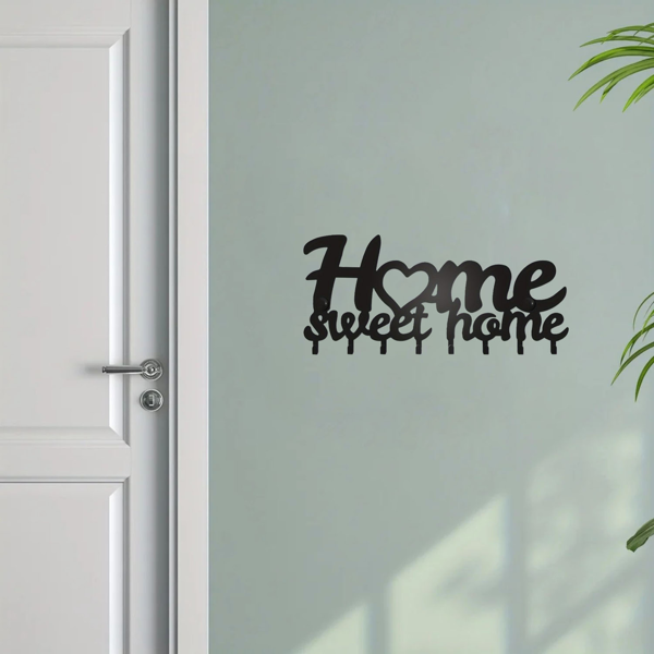 1个钥匙架用于墙壁，黑色钥匙架用于墙壁装饰，金属墙壁装饰用于办公室，走廊，入口通道，钥匙挂钩挂钥匙（TikTok、temu下自提）-10