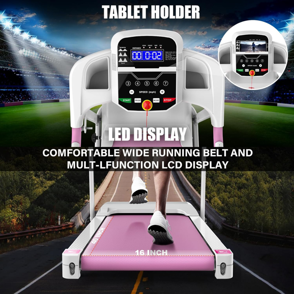 紧凑型折叠家用跑步机-2.5HP静音无刷电机，3级倾斜，7.5英里/小时，减震，节省空间设计，适合跑步、步行-小空间和家用跑步机-4