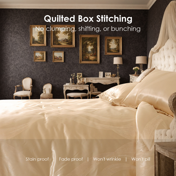 1PC奢华缎面超细纤维床上用品套装,双面提花图案，可水洗机洗，OKO-100认证,亚马逊物流发货-5