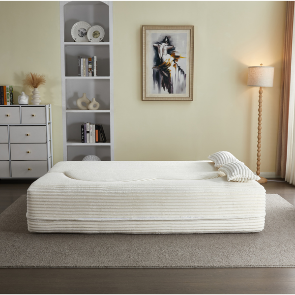 现代落地沙发，带 2 个枕头，可转换毛绒灯芯绒泡沫填充沙发床，15 英寸全尺寸折叠床垫，适用于客厅、客床，无需组装，米色-13