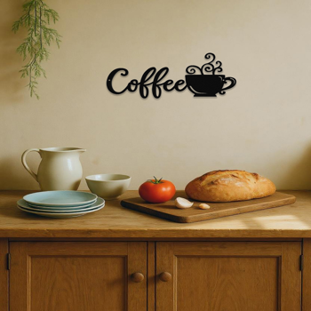 CIFbuy™ 提升墙面美感：咖啡金属墙面装饰标识 - 1 件 铁艺咖啡杯轮廓图案 | 适合咖啡爱好者的墙面雕塑悬挂装饰品。