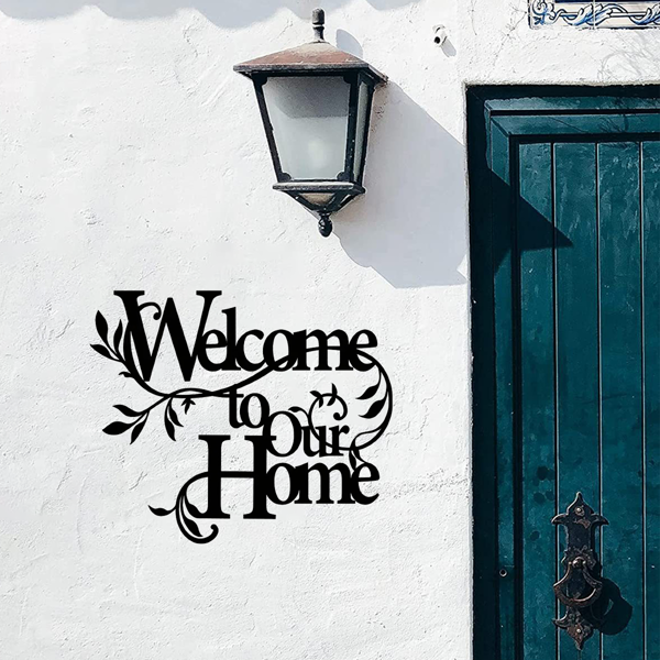 诱人的金属“欢迎来到我们的家”的墙壁标志：迷人的墙壁装饰挂件。邀请的欢迎标志是一个令人愉快的家庭装饰的一部分，在门廊和客厅创造一个迷人的氛围与美丽的墙壁雕塑（TikTok、temu下自提）-15