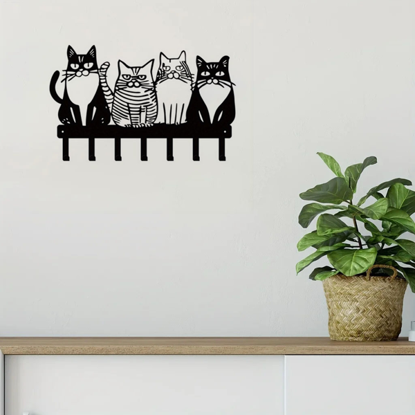 可爱的猫为主题的金属墙挂钩：挂毛巾，外套，钥匙毫不费力。猫爱好者的必备品。多才多艺添加猫的风格。实用钩子（TikTok、temu下自提）-4