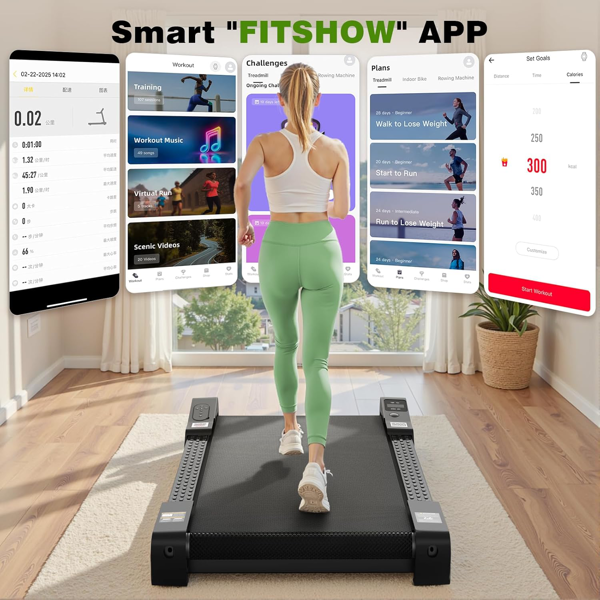 倾斜5%的步行垫、带APP/遥控的跑步机、300磅的跑步机、带运输轮的便携式、减震蜂窝垫、家用跑步机-4