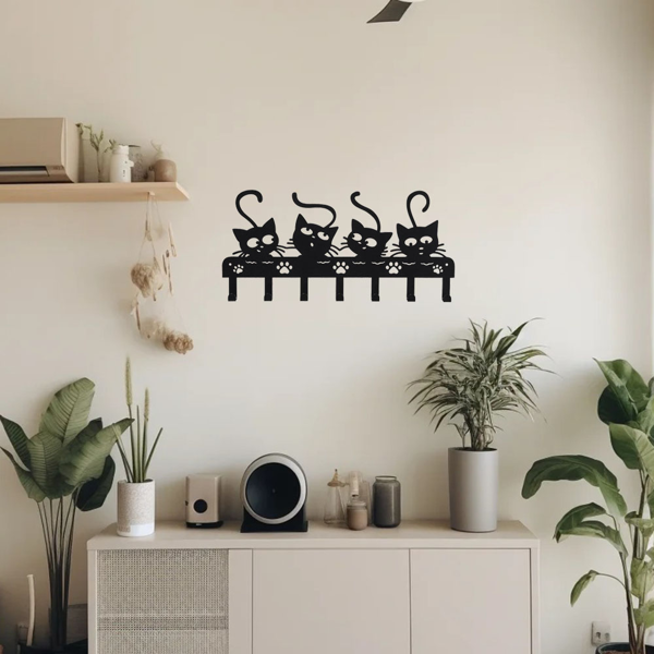 令人毛骨悚然的黑猫墙上安装钥匙持有人与7挂钩和可爱的万圣节猫设计-理想的幽灵的家庭装饰（TikTok、temu下自提）-12