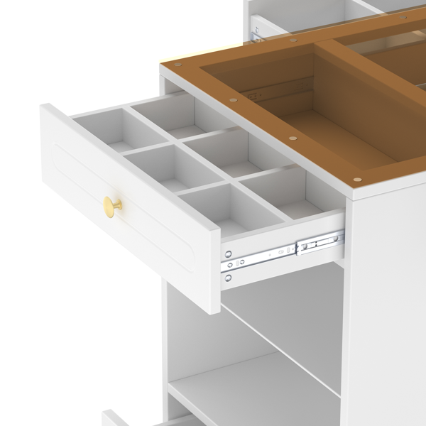 Closet Island with 6 Drawers, Wardrobe Armoire Bedroom Island with Glass Display Top and Open Shelves, Jewelry Storage Vanity Island with compartments, Walk-in Closet Island for Cloakroom, White-17