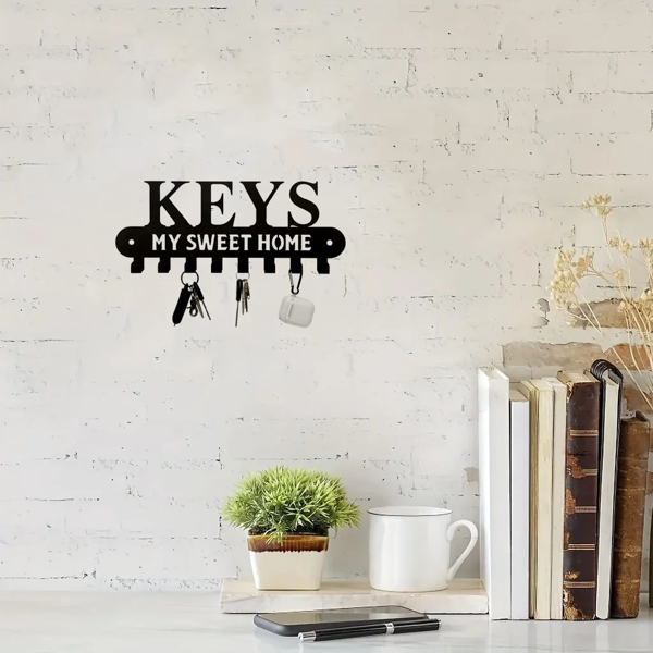 1个华丽的黑色金属钥匙扣，带有“甜蜜的家”，挂在墙上的挂钩-用这个令人惊叹的衣架和储物架作为时尚的壁挂装饰和墙壁雕塑（TikTok、temu下自提）-30