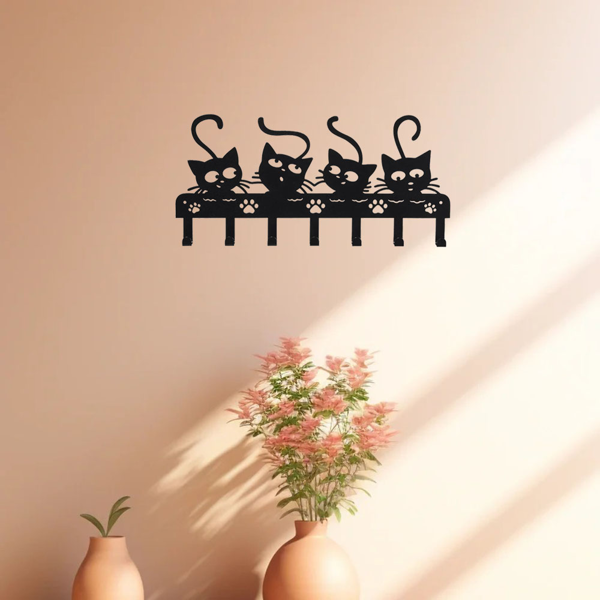 令人毛骨悚然的黑猫墙上安装钥匙持有人与7挂钩和可爱的万圣节猫设计-理想的幽灵的家庭装饰（TikTok、temu下自提）-10