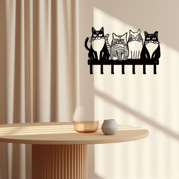 可爱的猫为主题的金属墙挂钩：挂毛巾，外套，钥匙毫不费力。猫爱好者的必备品。多才多艺添加猫的风格。实用钩子（TikTok、temu下自提）-6