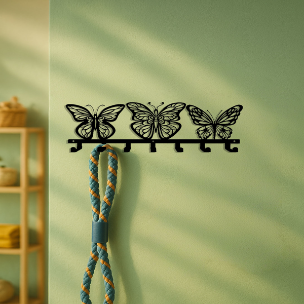 CIFbuy 1 件现代蝴蝶金属钥匙收纳盒：奢华手工锻造铁艺制品,可用于墙面存放，防锈，可作为入口装饰品，适合客厅和办公室使用，节省空间的钥匙挂钩，装饰性墙面艺术品墙雕。实用挂钩。（TikTok、temu下自提）-7