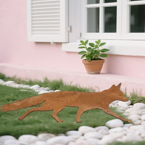 CIFbuy™ 乡村风格金属花园桩 - 南希狐装饰品，迷人的户外雕像及墙面雕塑，用于庭院美化，独特的乡村金属艺术品，适用于花园、露台和草坪的户外装饰，单件产品（TikTok、temu下自提）-7