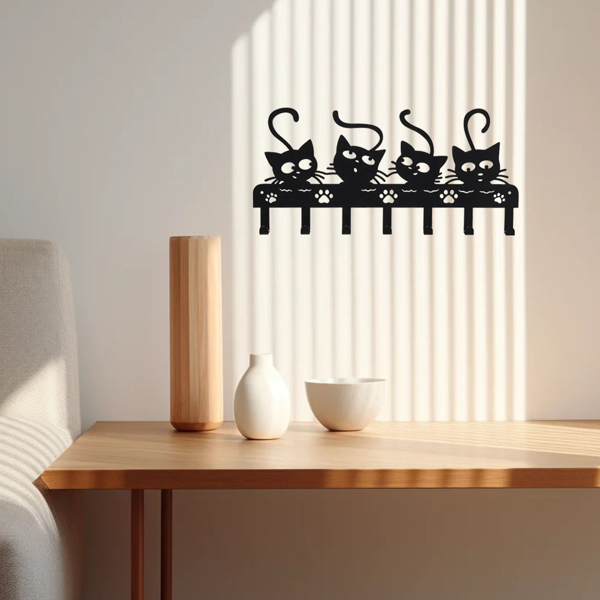 令人毛骨悚然的黑猫墙上安装钥匙持有人与7挂钩和可爱的万圣节猫设计-理想的幽灵的家庭装饰（TikTok、temu下自提）-14