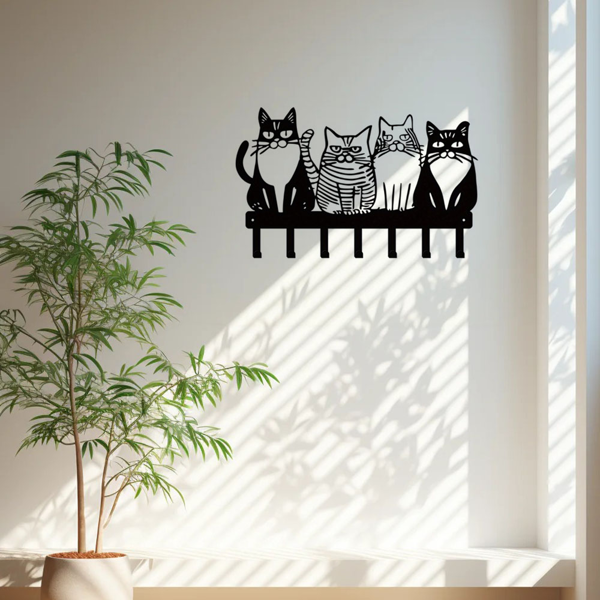 可爱的猫为主题的金属墙挂钩：挂毛巾，外套，钥匙毫不费力。猫爱好者的必备品。多才多艺添加猫的风格。实用钩子（TikTok、temu下自提）-13