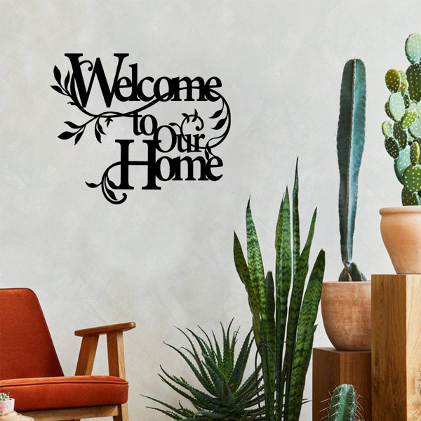 诱人的金属“欢迎来到我们的家”的墙壁标志：迷人的墙壁装饰挂件。邀请的欢迎标志是一个令人愉快的家庭装饰的一部分，在门廊和客厅创造一个迷人的氛围与美丽的墙壁雕塑（TikTok、temu下自提）-16