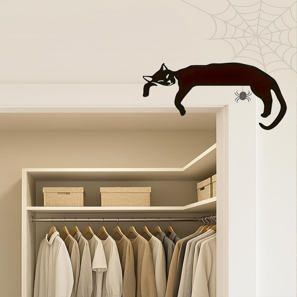 CIFbuy 黑猫剪影墙面艺术品：适用于客厅和卧室的精美悬挂装饰品，是万圣节和圣诞节门顶装饰的理想选择，也可作为悬挂装饰品或室内节日装饰品，是时尚的墙面装饰品或墙面雕塑。（TikTok、temu下自提）-2