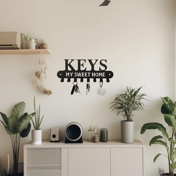 1个华丽的黑色金属钥匙扣，带有“甜蜜的家”，挂在墙上的挂钩-用这个令人惊叹的衣架和储物架作为时尚的壁挂装饰和墙壁雕塑（TikTok、temu下自提）-23