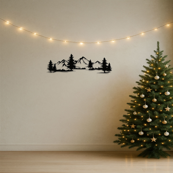 CIFbuy 乡村金属质感墙面装饰画：常青森林山脉设计，非常适合儿童房间和乡村装饰，是理想的圣诞礼物，室内以自然为主题的装饰品，时尚的墙面装饰品，喜庆的家居艺术墙面雕塑。墙面雕塑（TikTok、temu下自提）-5