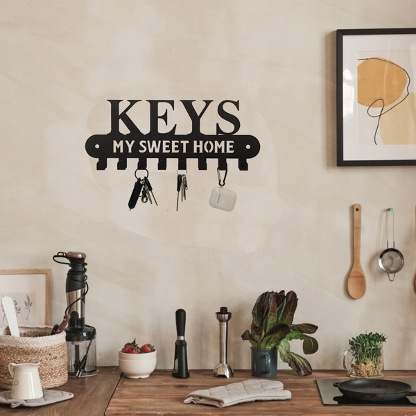 1个华丽的黑色金属钥匙扣，带有“甜蜜的家”，挂在墙上的挂钩-用这个令人惊叹的衣架和储物架作为时尚的壁挂装饰和墙壁雕塑（TikTok、temu下自提）-45
