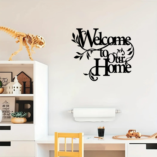 诱人的金属“欢迎来到我们的家”的墙壁标志：迷人的墙壁装饰挂件。邀请的欢迎标志是一个令人愉快的家庭装饰的一部分，在门廊和客厅创造一个迷人的氛围与美丽的墙壁雕塑（TikTok、temu下自提）-8