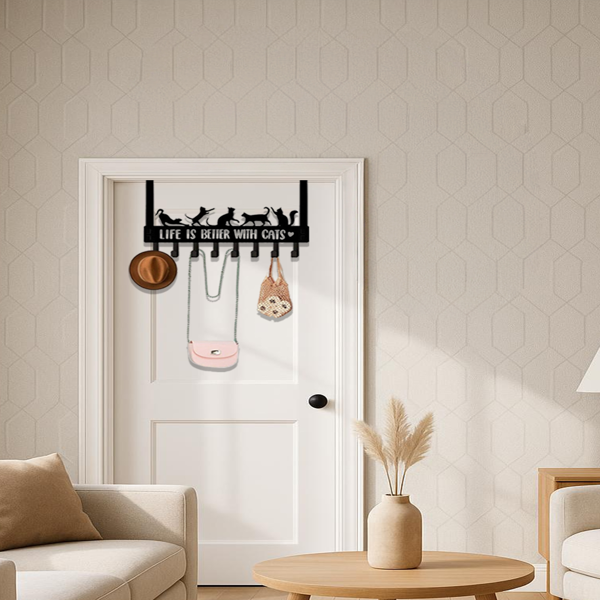 CIFbuy 独特的门上猫咪收纳盒：8 个多功能挂钩，适用于墙面或门，兼具趣味性与实用性，适用于入口、卧室和浴室的储物，适合宠物爱好者的装饰，美观的墙面艺术品和壁挂雕塑。实用挂钩。（TikTok、temu下自提）-4