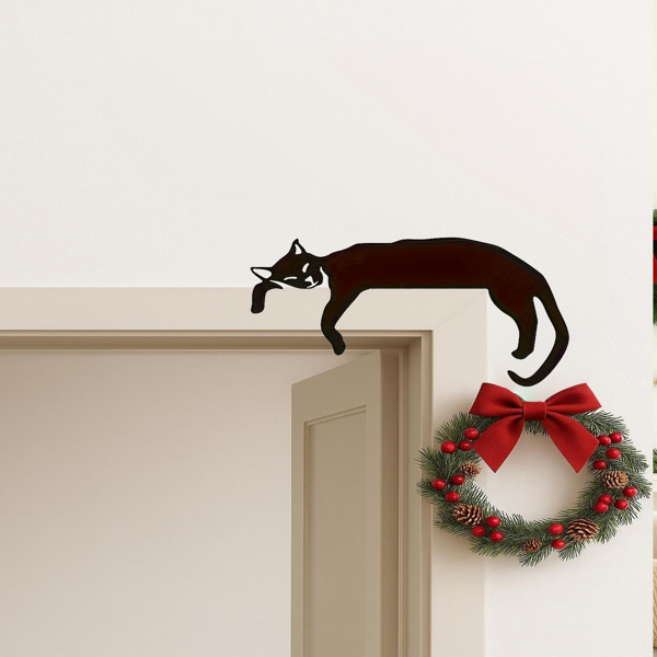 CIFbuy 黑猫剪影墙面艺术品：适用于客厅和卧室的精美悬挂装饰品，是万圣节和圣诞节门顶装饰的理想选择，也可作为悬挂装饰品或室内节日装饰品，是时尚的墙面装饰品或墙面雕塑。（TikTok、temu下自提）-4