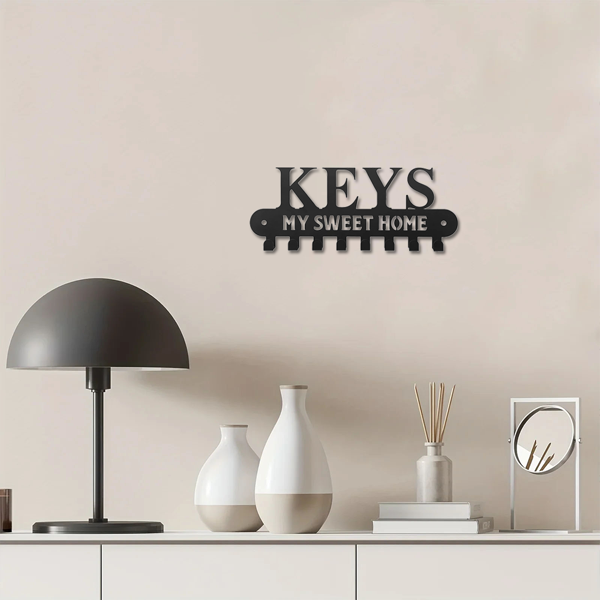 1个华丽的黑色金属钥匙扣，带有“甜蜜的家”，挂在墙上的挂钩-用这个令人惊叹的衣架和储物架作为时尚的壁挂装饰和墙壁雕塑（TikTok、temu下自提）-19