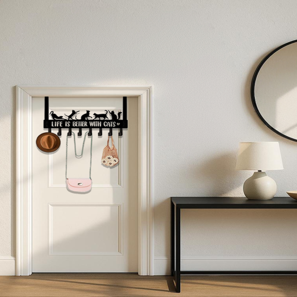 CIFbuy 独特的门上猫咪收纳盒：8 个多功能挂钩，适用于墙面或门，兼具趣味性与实用性，适用于入口、卧室和浴室的储物，适合宠物爱好者的装饰，美观的墙面艺术品和壁挂雕塑。实用挂钩。（TikTok、temu下自提）-5