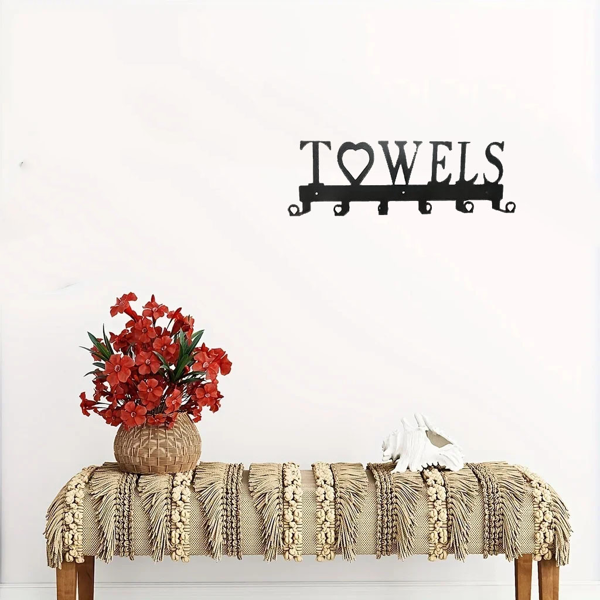 1 个优质金属壁挂式毛巾钩 - 空间节省型 6 钩储物。简易冲压安装，适用于浴室、厨房、卧室和客厅。坚固的排钩，让家居生活井井有条。壁饰。（TikTok、temu下自提）-4